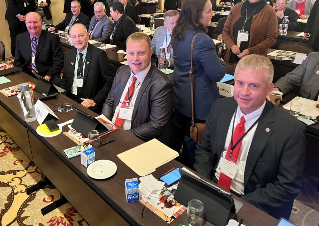 Clinton County Farm Bureau Delegates for the 2023 IAA Annual Meeting. From left: Cliff Schuette, Ron Holevoet, Lucas Hanke and Mark Litteken.